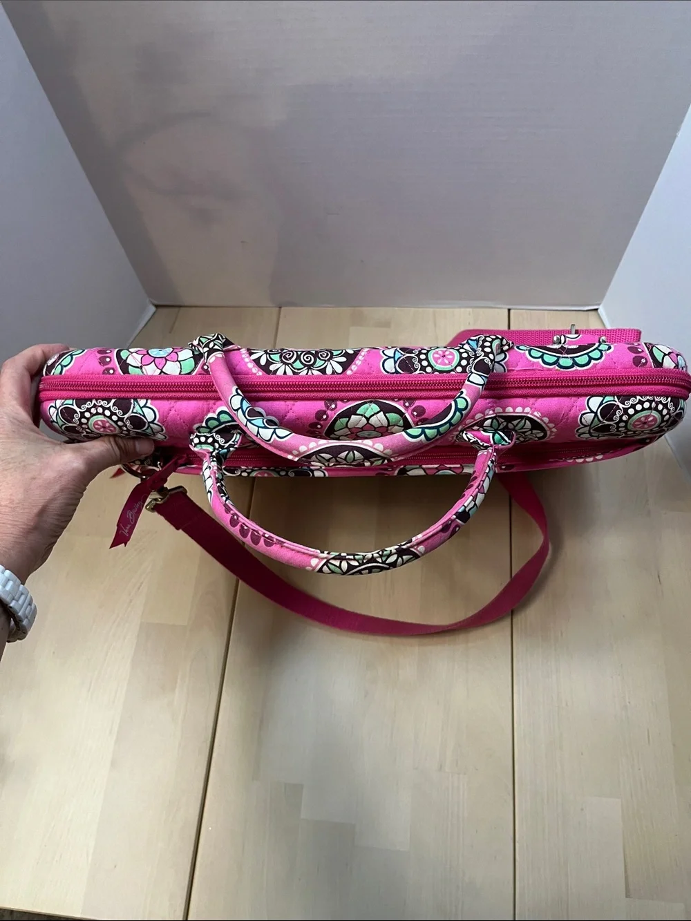 Vera Bradley Pink Cupcake Hard Shell Laptop Travel Bag Quilted Cotton w/ Strap